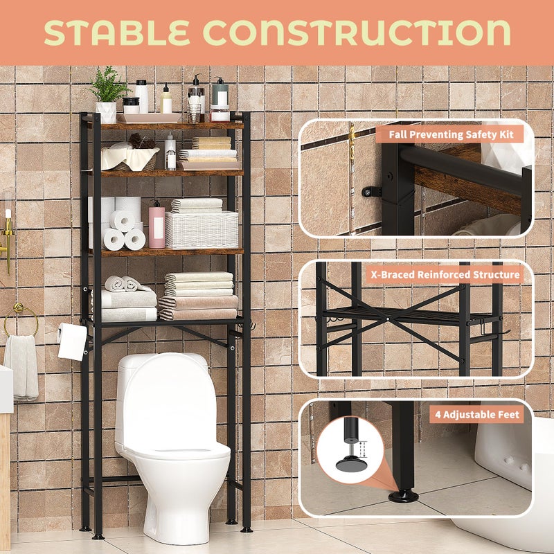 GloTika Over-The-Toilet Storage Cabinet with Adjustable Shelf, 4-Tier Over Toilet Bathroom Organizer and Storage, Space Saver Metal Bathroom Shelves for Living Room/Laundry/Balcony (Black-Square) - Image 5