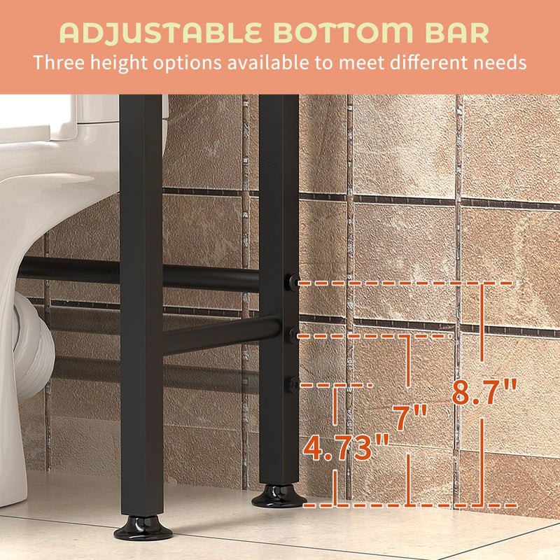 GloTika Over-The-Toilet Storage Cabinet with Adjustable Shelf, 4-Tier Over Toilet Bathroom Organizer and Storage, Space Saver Metal Bathroom Shelves for Living Room/Laundry/Balcony (Black-Square) - Image 3