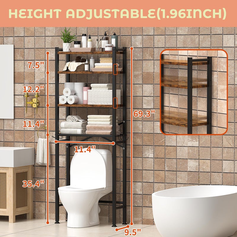 GloTika Over-The-Toilet Storage Cabinet with Adjustable Shelf, 4-Tier Over Toilet Bathroom Organizer and Storage, Space Saver Metal Bathroom Shelves for Living Room/Laundry/Balcony (Black-Square) - Image 2