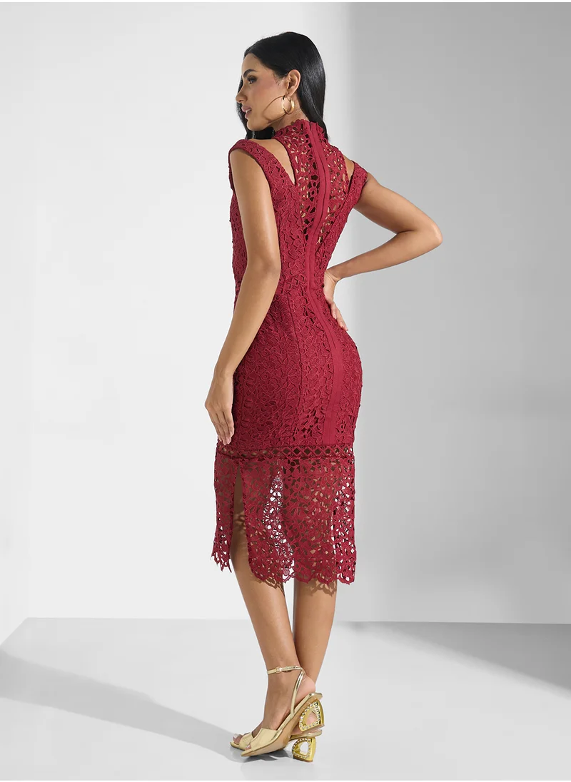 كيب سايك Lace Detail High Neck Dress