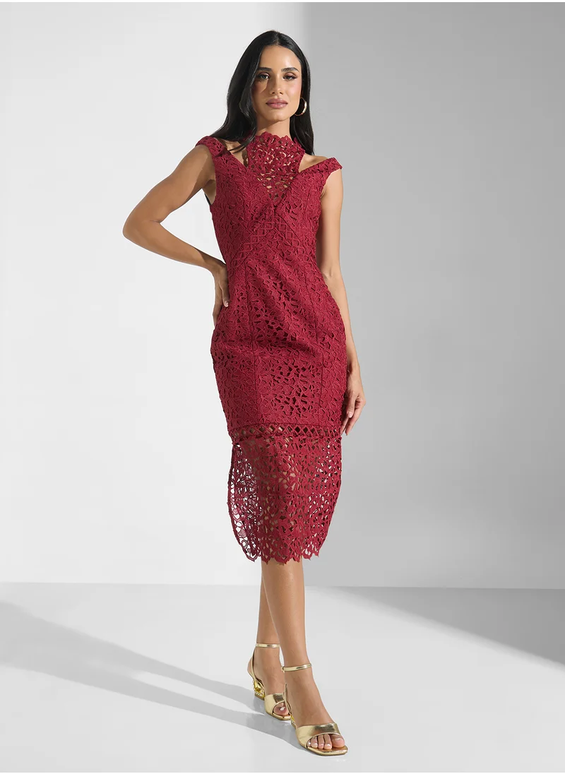 كيب سايك Lace Detail High Neck Dress
