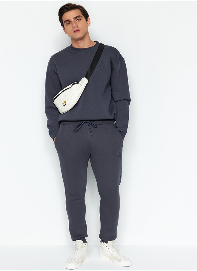 trendyol Anthracite Men's Regular/Regular Cut, Letter Embroidered Sweatpants.  - Image 2