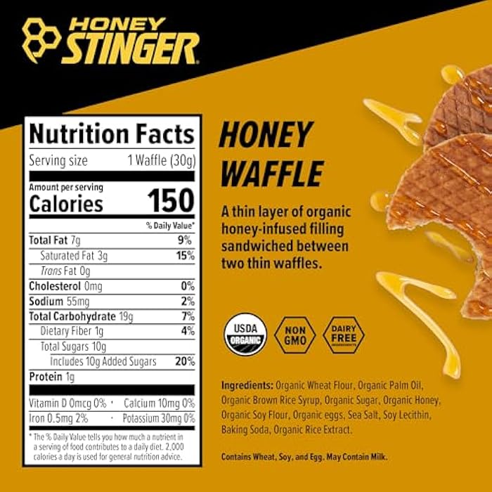 Honey Stinger وافل العسل العضوي من هوني ستينجر، سترووبوافيل الطاقة للتمارين، التحمل والأداء، تغذية رياضية للمنزل والصالة الرياضية، قبل وبعد التمرين، علبة تحتوي على 16 وافل، 16.96 أونصة (عبوة من 16)  - Image 2