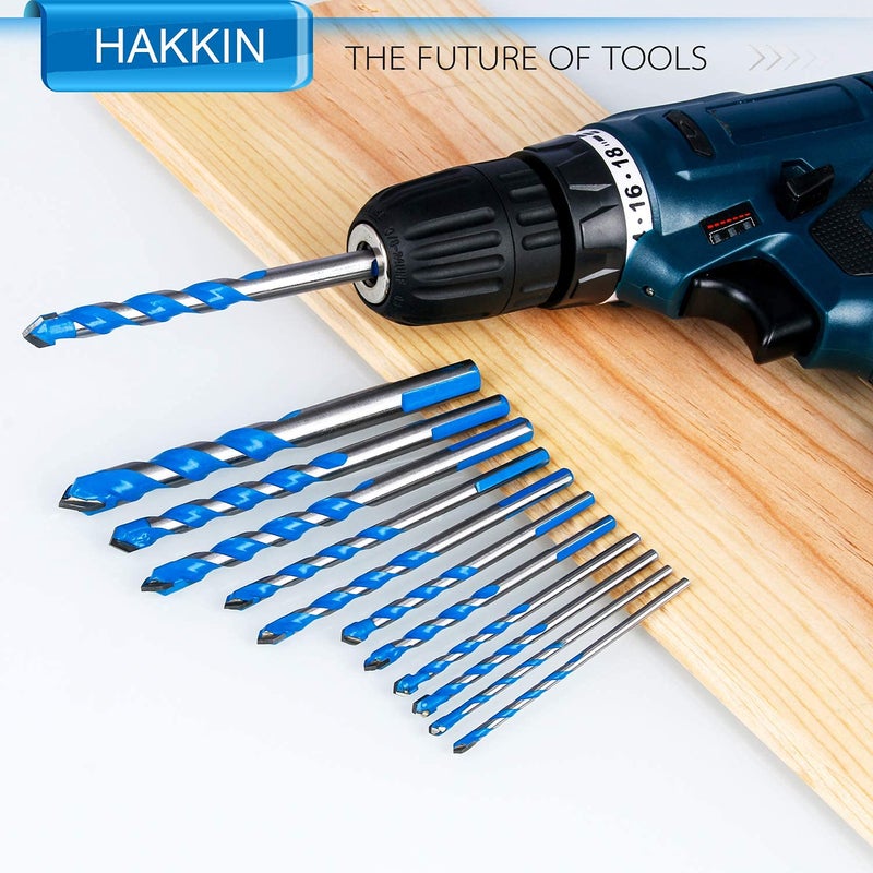 Hakkin 12 Pcs Masonry Drill Bits Set, 3mm - 12mm Concrete Drill Bits Set for Cement Glass Wall Brick Wood, Metric System Tungsten Carbide Tip Triangle Alloy Industrial Strength with Storage Case(Blue) - Image 3