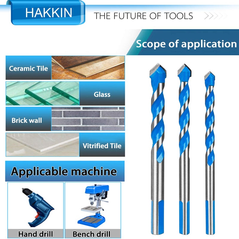 Hakkin 12 Pcs Masonry Drill Bits Set, 3mm - 12mm Concrete Drill Bits Set for Cement Glass Wall Brick Wood, Metric System Tungsten Carbide Tip Triangle Alloy Industrial Strength with Storage Case(Blue) - Image 4