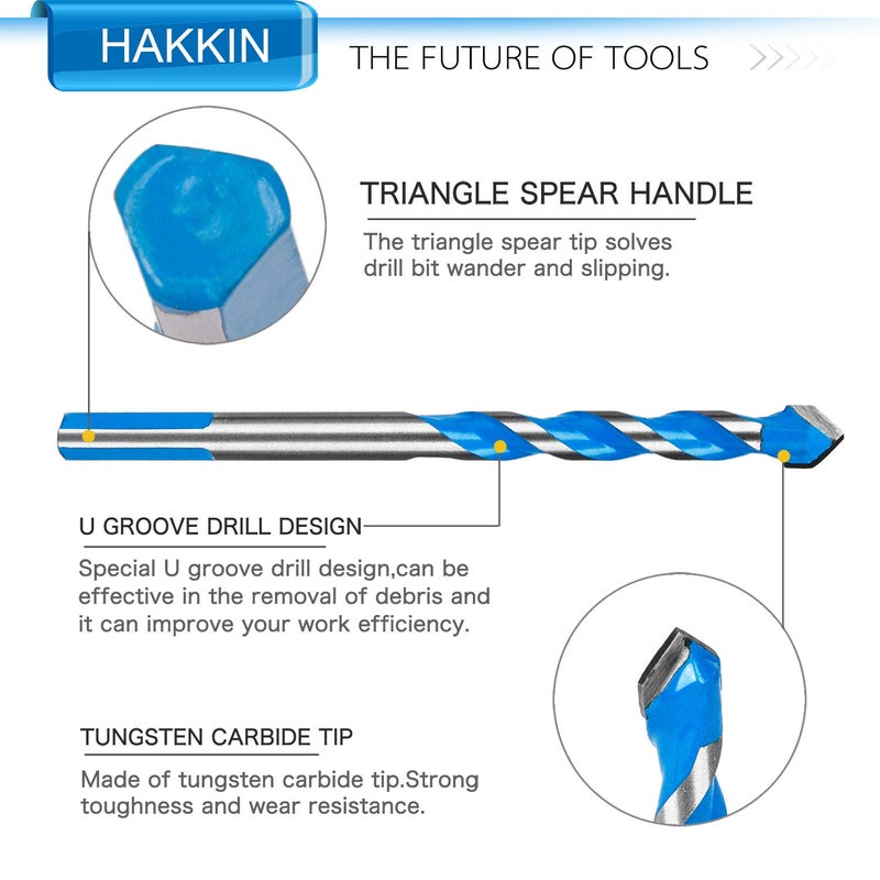 Hakkin 12 Pcs Masonry Drill Bits Set, 3mm - 12mm Concrete Drill Bits Set for Cement Glass Wall Brick Wood, Metric System Tungsten Carbide Tip Triangle Alloy Industrial Strength with Storage Case(Blue) - Image 5