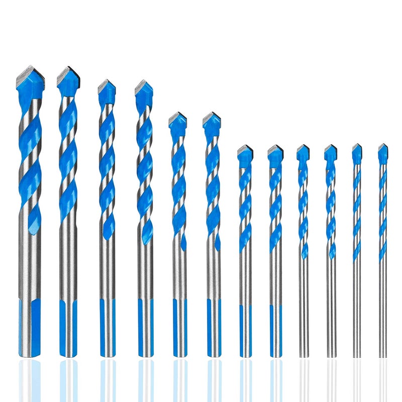 Hakkin 12 Pcs Masonry Drill Bits Set, 3mm - 12mm Concrete Drill Bits Set for Cement Glass Wall Brick Wood, Metric System Tungsten Carbide Tip Triangle Alloy Industrial Strength with Storage Case(Blue) - Image 1