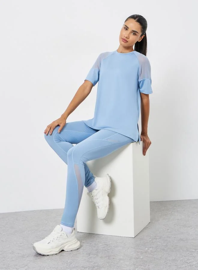 Styli Active Pack of 3 - Shoulder Mesh Detail Top, Back Dual Tear Drop Sports Bra and Leggings