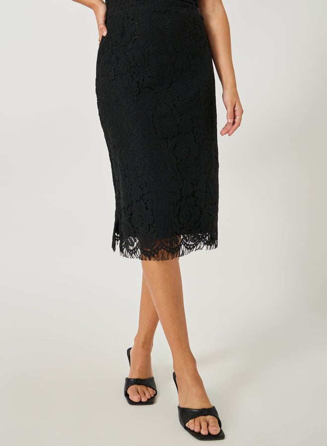Styli Lace Pencil Midi Skirt with Lining  - Image 2