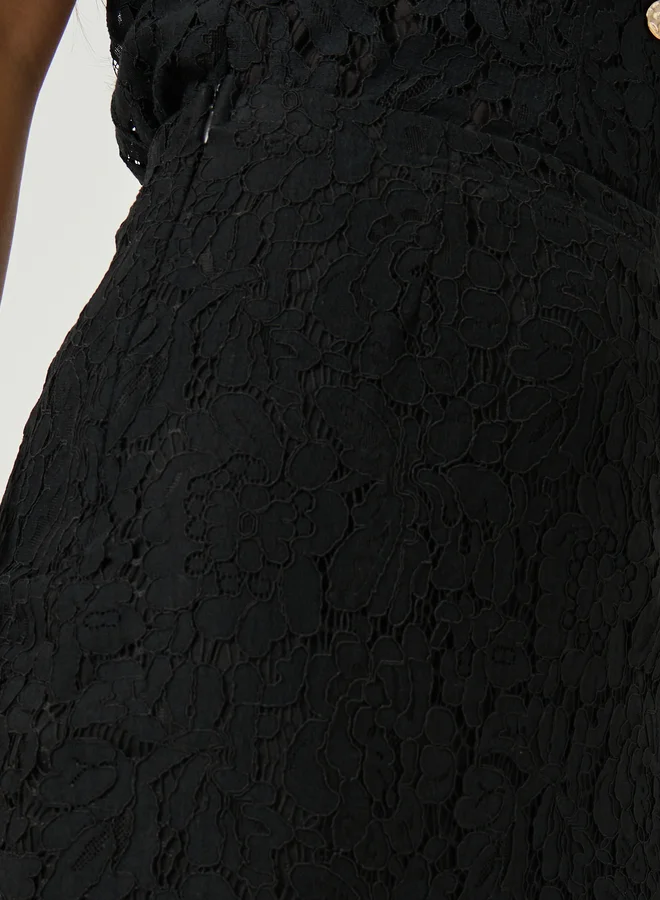 Styli Lace Pencil Midi Skirt with Lining