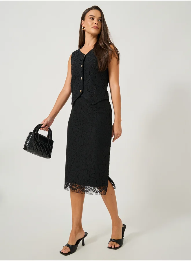 ستايلي Lace Pencil Midi Skirt with Lining