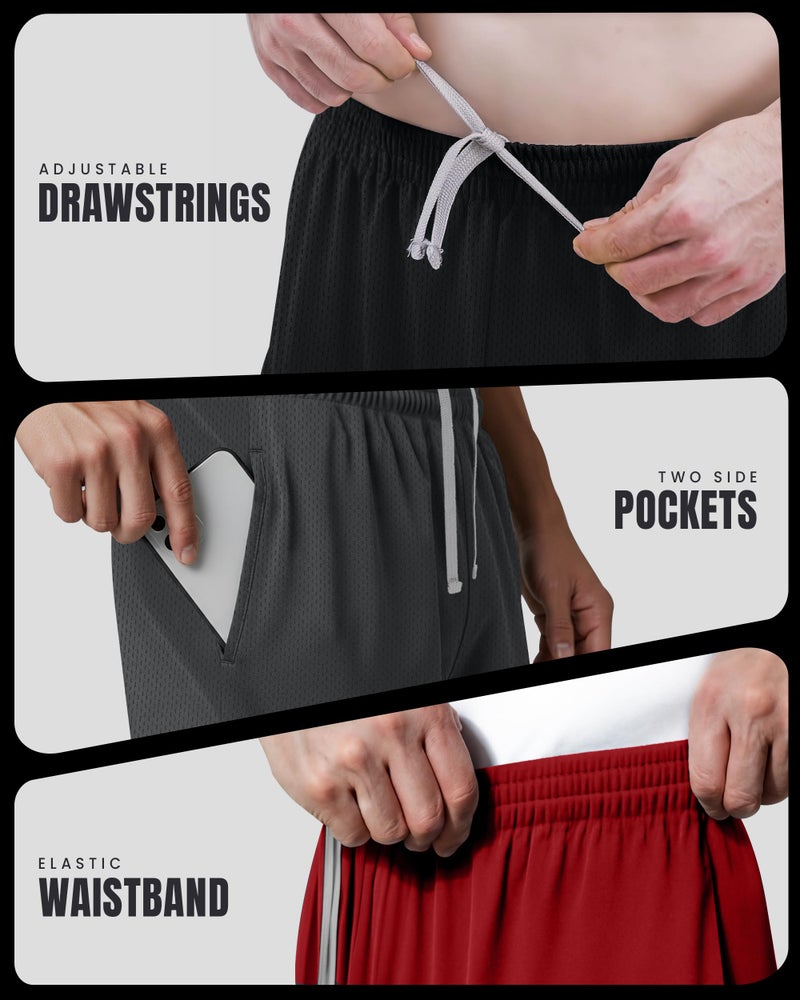 NY Threads 3 Pack Men's Athletic Shorts Quick Dry Lightweight Workout Running Gym Shorts with Pockets, Medium, Black/Dark Grey/Red - Image 5