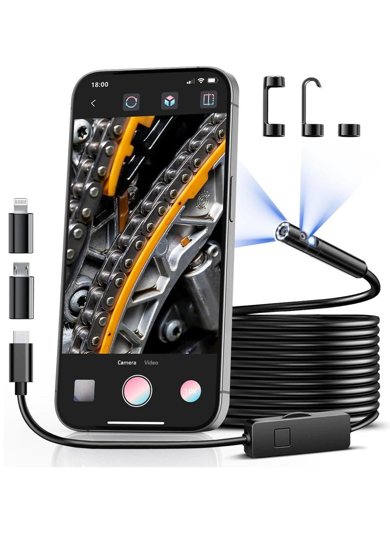 Generic Dual Lens Endoscope, 1920x1440P HD Dual Lens Waterproof Industrial Inspection Camera with 8+1 Adjustable LED Lights, 16.5FT/5M Semi-Rigid Cable, Compatible with Android, iPhone, iPad  - Image 1