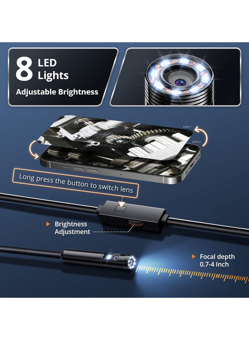Generic Dual Lens Endoscope, 1920x1440P HD Dual Lens Waterproof Industrial Inspection Camera with 8+1 Adjustable LED Lights, 16.5FT/5M Semi-Rigid Cable, Compatible with Android, iPhone, iPad  - Image 4