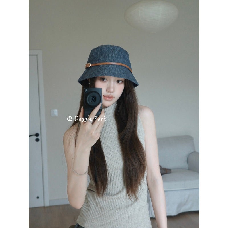 Women's Simple Bucket Hat with Belt Buckle - Sun Protection - Image 3