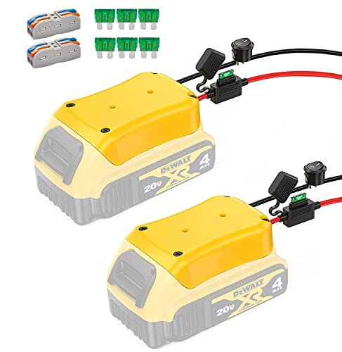 YGKATING 2 Pack Power Wheel Adapter for Dewalt 20V Battery Series with Fuse, Switch & Wire Terminal, 3Pcs 30A Fuse, 12 AWG Wire Battery Converter Connector DIY for RC Toys, Robotics, Truck and Work Lights (2) - Image 1