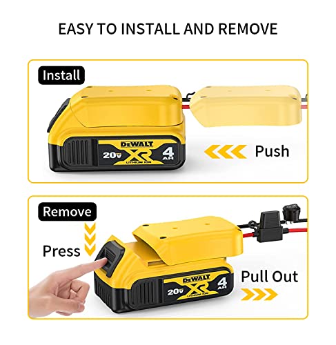 YGKATING 2 Pack Power Wheel Adapter for Dewalt 20V Battery Series with Fuse, Switch & Wire Terminal, 3Pcs 30A Fuse, 12 AWG Wire Battery Converter Connector DIY for RC Toys, Robotics, Truck and Work Lights (2) - Image 4