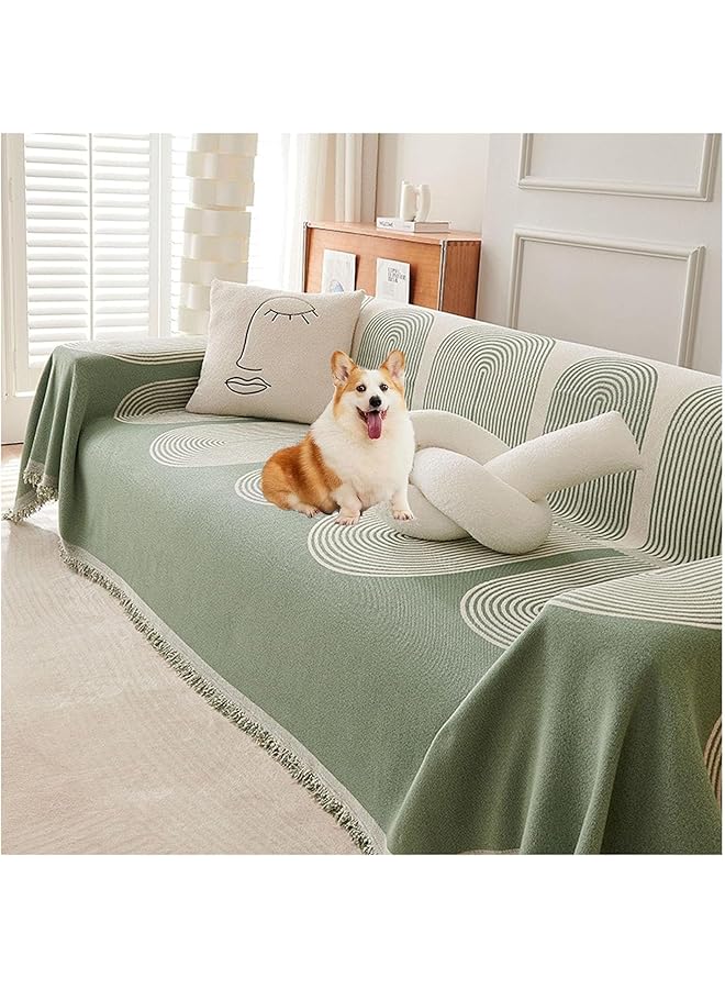 The Bros Double Sided Chenille Sofa Cover, Stylish Large Slipcover Towel, Four Seasons Available Both Sides, Size 180x300 (Green) - Image 1