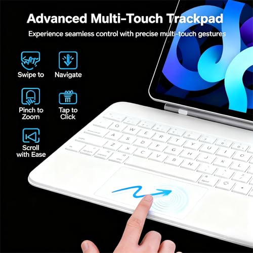 QUARK Magic Keyboard Case for iPad Air 11-inch (M3 2025 / M2 2024) & iPad Pro 11-inch (4th, 3rd, 2nd,1st Gen), Keyboard Case for 10.9" iPad Air (5/4 Gen) with Trackpad/Backlit Keys, White - Image 4