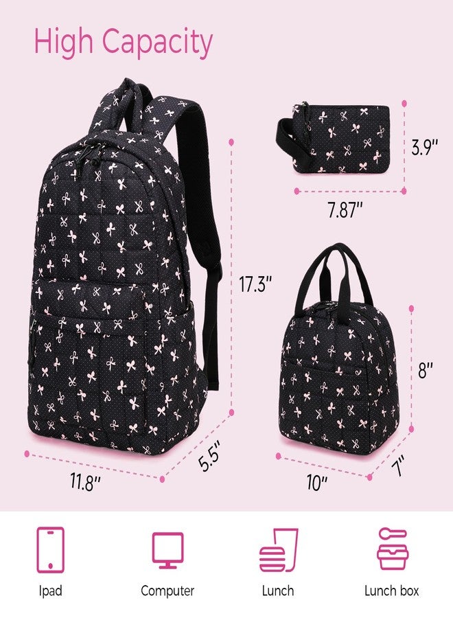 LEDAOU Backpack for Kids Girls Teens School Bookbags Set Girls Backpack with Lunch Box and Pencil Case (Pink Bow-Black) - Image 5