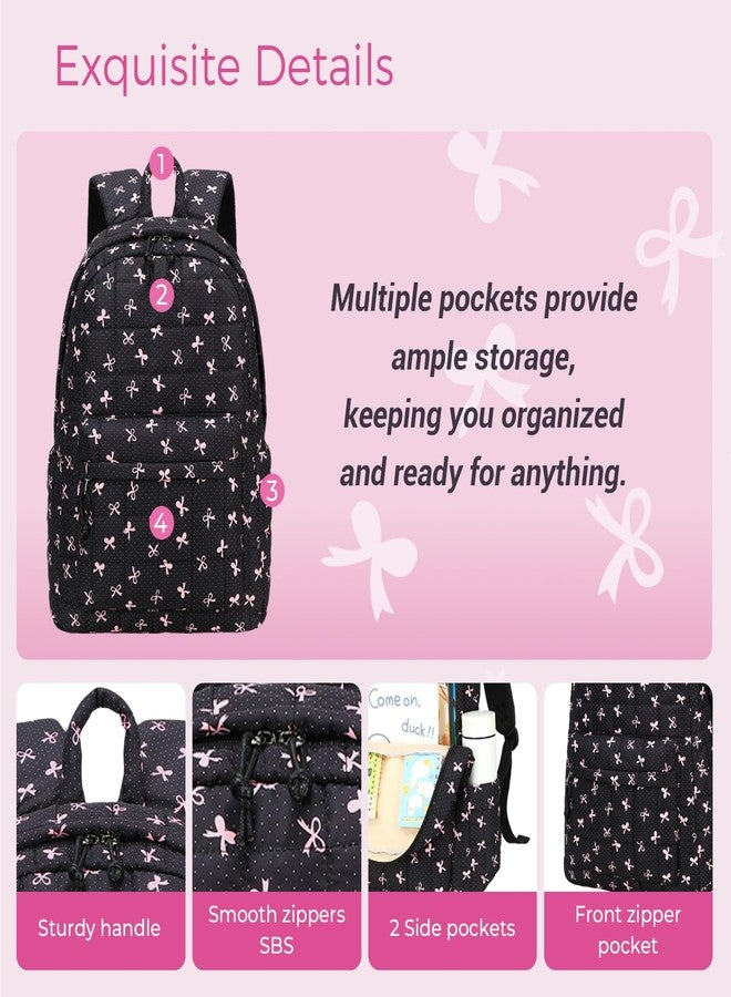 LEDAOU Backpack for Kids Girls Teens School Bookbags Set Girls Backpack with Lunch Box and Pencil Case (Pink Bow-Black) - Image 3