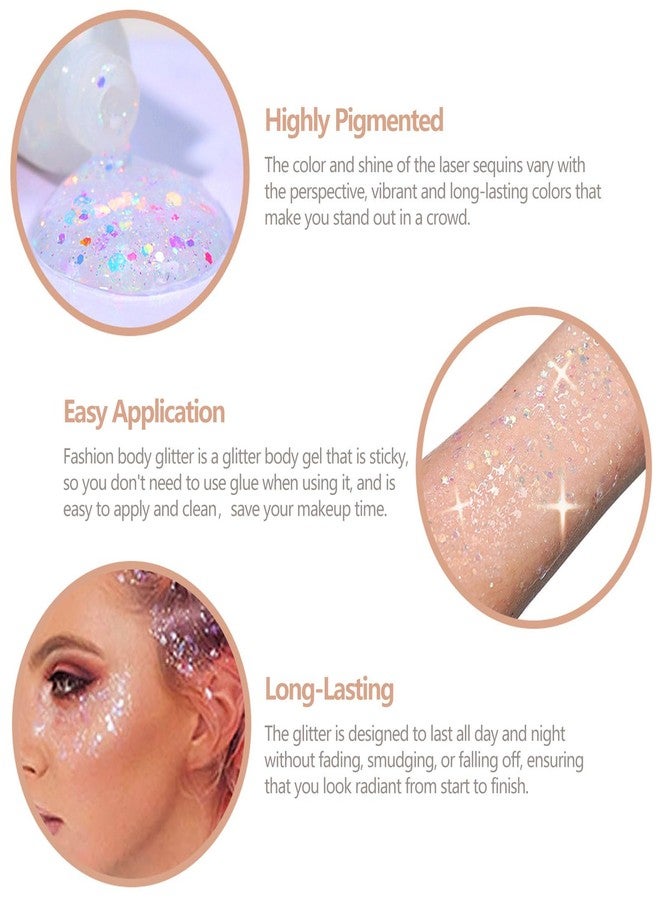 SUMEITANG 6 Pcs Clear White Face Body Glitter Gel，Holographic Chunky Sequins Body Glitter Paint for Party Singer Concerts Music Festival Rave Accessories for Girls Women Face Body DIY Sparkling Makeup - Image 5