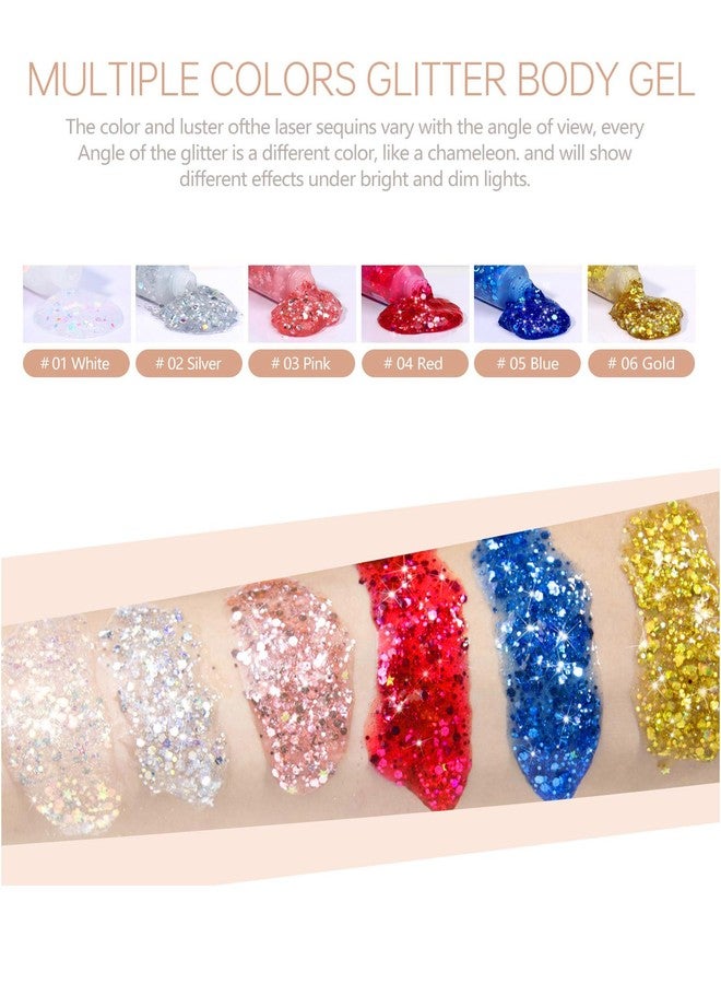 SUMEITANG 6 Pcs Clear White Face Body Glitter Gel，Holographic Chunky Sequins Body Glitter Paint for Party Singer Concerts Music Festival Rave Accessories for Girls Women Face Body DIY Sparkling Makeup - Image 2