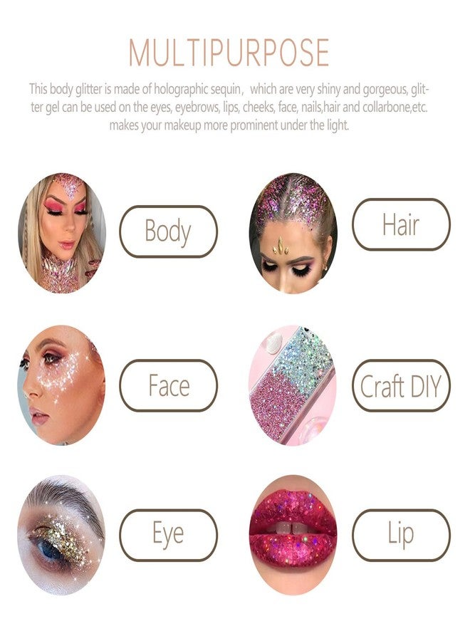 SUMEITANG 6 Pcs Clear White Face Body Glitter Gel，Holographic Chunky Sequins Body Glitter Paint for Party Singer Concerts Music Festival Rave Accessories for Girls Women Face Body DIY Sparkling Makeup - Image 4