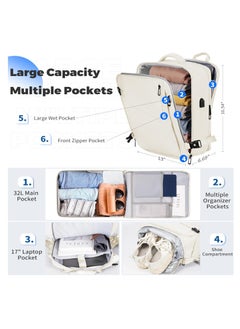 ARCOON ARCOON Travel Backpack for Women Men, Carry on Backpack, 17" Laptop Backpacks, 18×14×8 Inches Airlines Personal Item Bag (Beige)  - Image 2