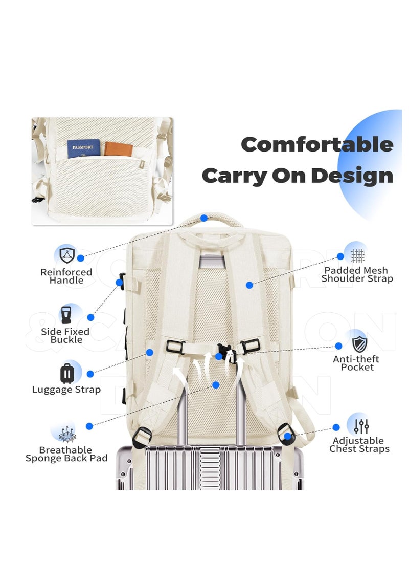 ARCOON Travel Backpack for Women Men, Carry on Backpack, 17" Laptop Backpacks, 18×14×8 Inches Airlines Personal Item Bag (Beige)