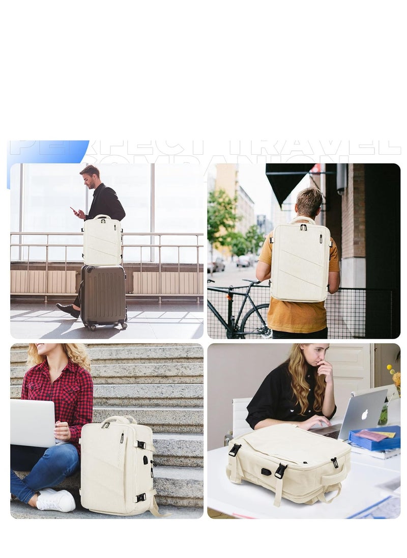 ARCOON Travel Backpack for Women Men, Carry on Backpack, 17" Laptop Backpacks, 18×14×8 Inches Airlines Personal Item Bag (Beige)