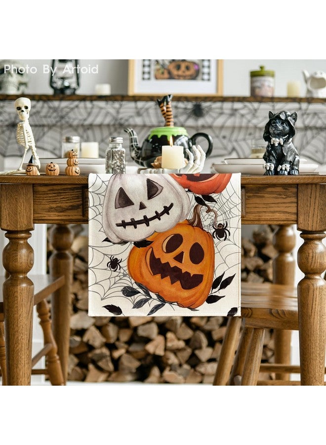 Artoid Mode Pumpkins Spider Web Halloween Table Runner, Seasonal Fall Kitchen Dining Table Decoration for Home Party Decor 13x72 Inch - Image 2