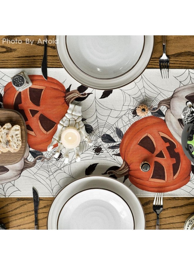 Artoid Mode Pumpkins Spider Web Halloween Table Runner, Seasonal Fall Kitchen Dining Table Decoration for Home Party Decor 13x72 Inch - Image 3