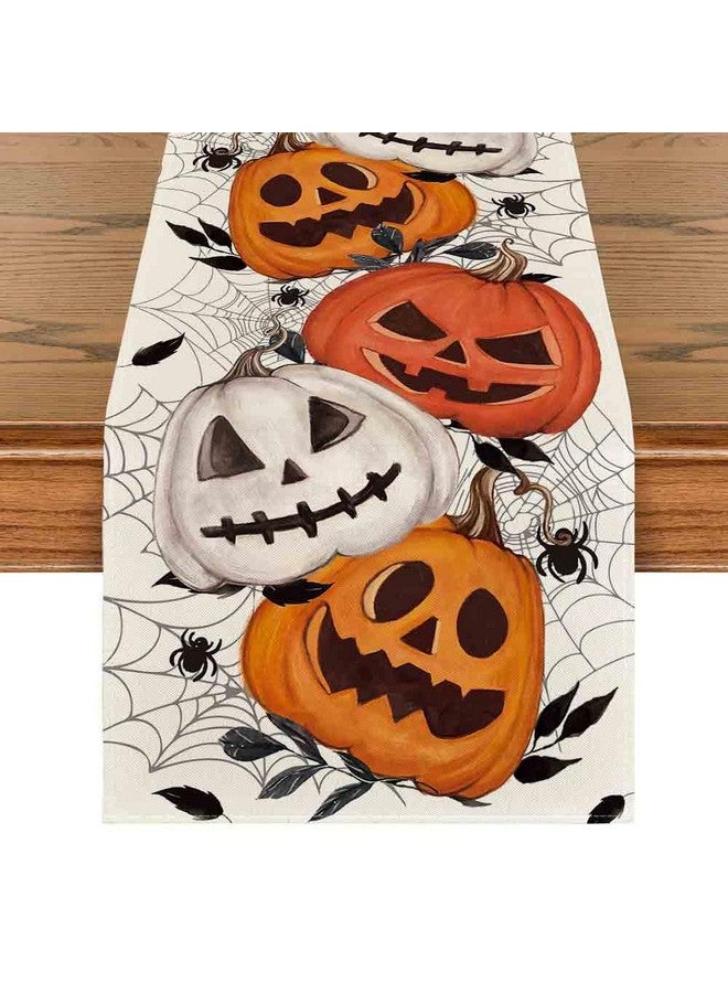 Artoid Mode Pumpkins Spider Web Halloween Table Runner, Seasonal Fall Kitchen Dining Table Decoration for Home Party Decor 13x72 Inch - Image 1