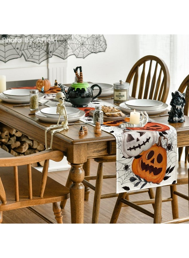 Artoid Mode Pumpkins Spider Web Halloween Table Runner, Seasonal Fall Kitchen Dining Table Decoration for Home Party Decor 13x72 Inch - Image 4