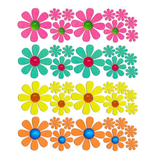 Sasswear Blacklight Body Stickers  Neon Fashion Accessories for Raves Festivals and Glow Parties 40pk Daisy