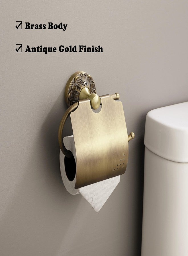 Lucyound Antique Brass Toilet Paper Holder with Cover, Wall Mounted Toilet Paper Roll Holder, Vintage Gold Decorative Bathroom Accessories, Petal-Relief Series - Image 3