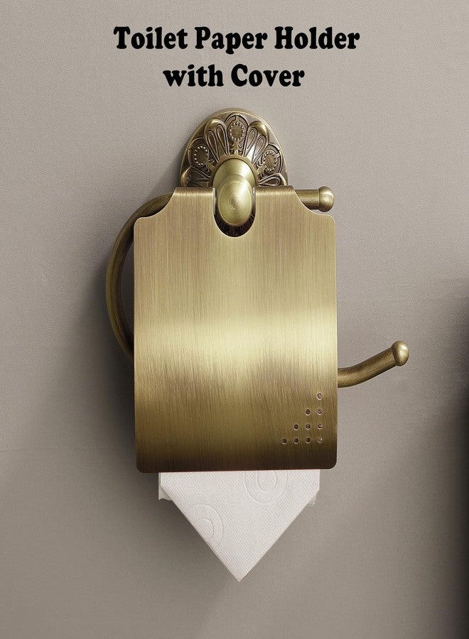 Lucyound Antique Brass Toilet Paper Holder with Cover, Wall Mounted Toilet Paper Roll Holder, Vintage Gold Decorative Bathroom Accessories, Petal-Relief Series - Image 2