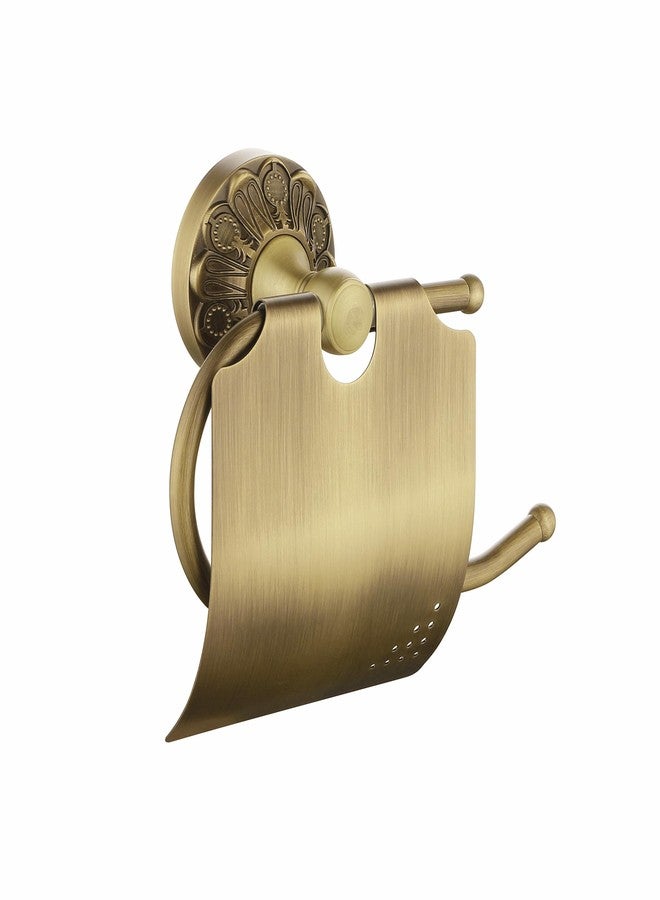 Lucyound Antique Brass Toilet Paper Holder with Cover, Wall Mounted Toilet Paper Roll Holder, Vintage Gold Decorative Bathroom Accessories, Petal-Relief Series - Image 1