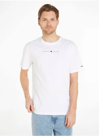 TOMMY JEANS Men's Classic Gold Linear T-Shirt, White