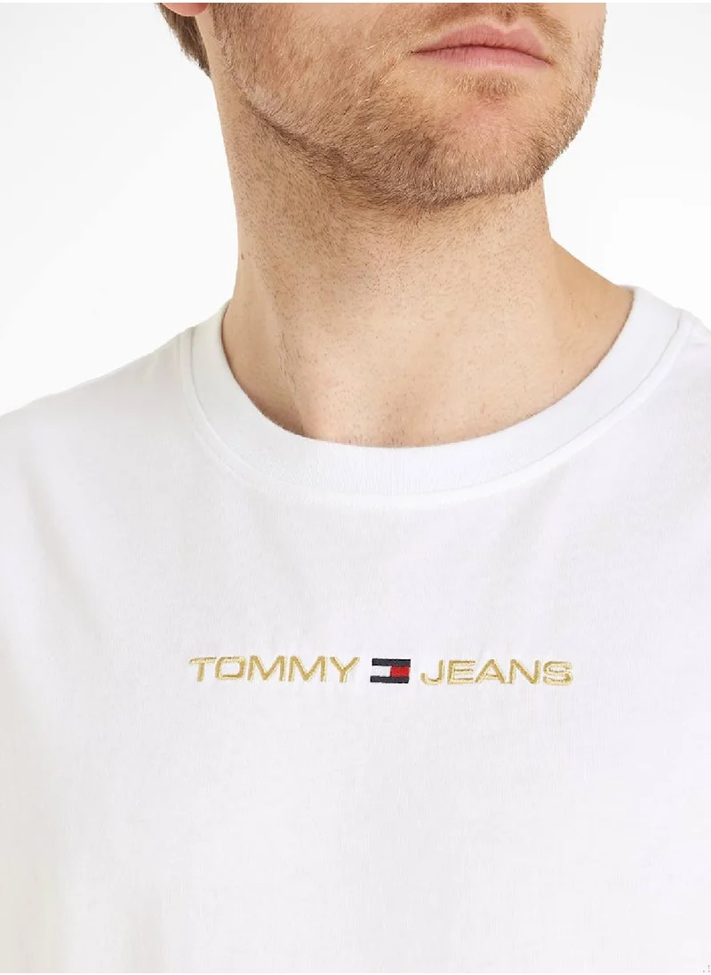 TOMMY JEANS Men's Classic Gold Linear T-Shirt, White