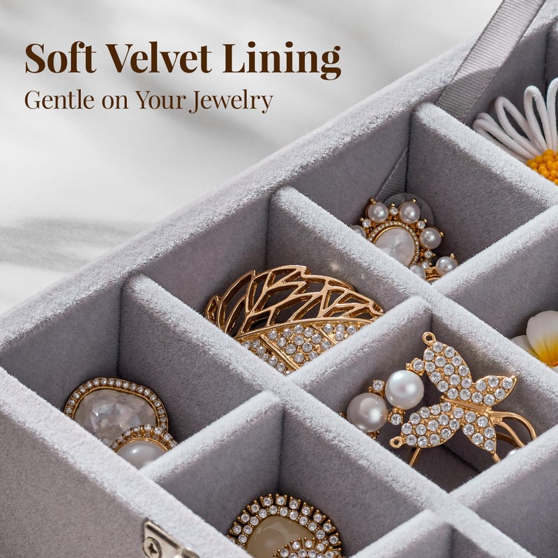Josmimic 48 Grid Earring Organizer and Storage: Velvet Jewelry Tray with Lid, Jewelry Box for Studs, Earrings, Rings, Necklaces, Dresser & Vanity, Earrings Case Organizer for Girls, Women, 13"x8.6"x2.4", Grey - Image 4