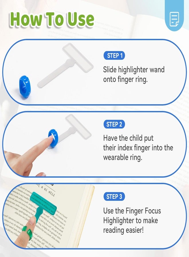 CINDALOG 8Pcs Guided Reading Strips, Finger Guided Reading Tracker Dyslexia Tools ADHD Finger Trackers Reading Tools with Finger Rings - Image 4