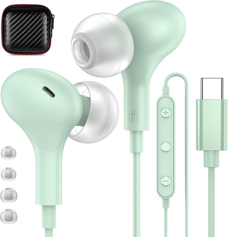 APETOO USB C Headphones for iPhone 17 16 15 Plus iPad 10th Wired Earbuds for Samsung S24 S23 S22 S21 S20 Magnetic Noise Canceling in-Ear Type C Earphones with Mic Volume Control for Pixel 9 8 7, Mint - Image 1