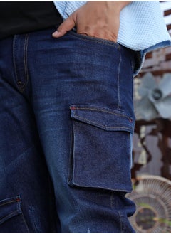 Instafab Plus Men's Dark Blue Utility Cargo Denim Jeans  - Image 5