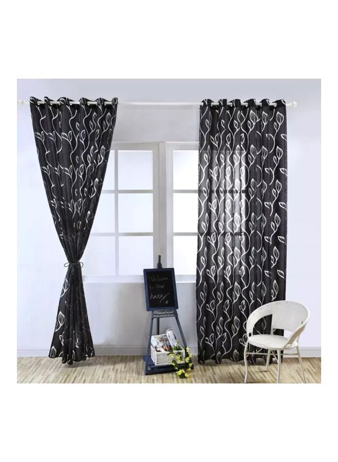 NIBEMINENT Pack Of 2 Polyester Window Curtain Black/White 79x40centimeter - Image 3