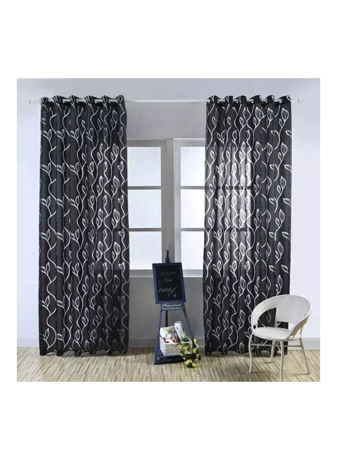 NIBEMINENT Pack Of 2 Polyester Window Curtain Black/White 79x40centimeter - Image 2
