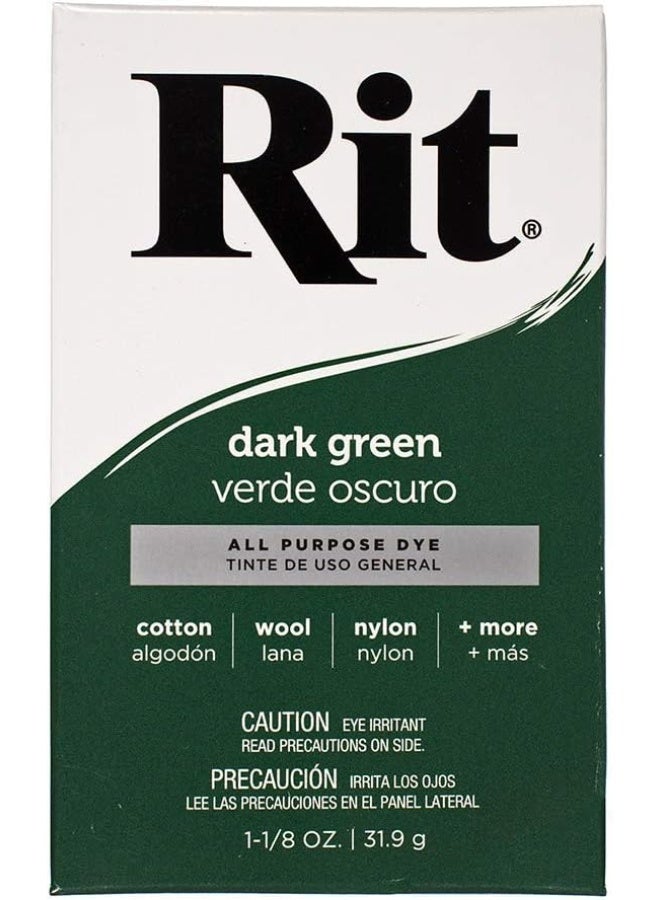 RIT مسحوق صبغة ريت المركزة لجميع الأغراض - عبوة واحدة للملابس، الديكور، والحرف - أخضر داكن