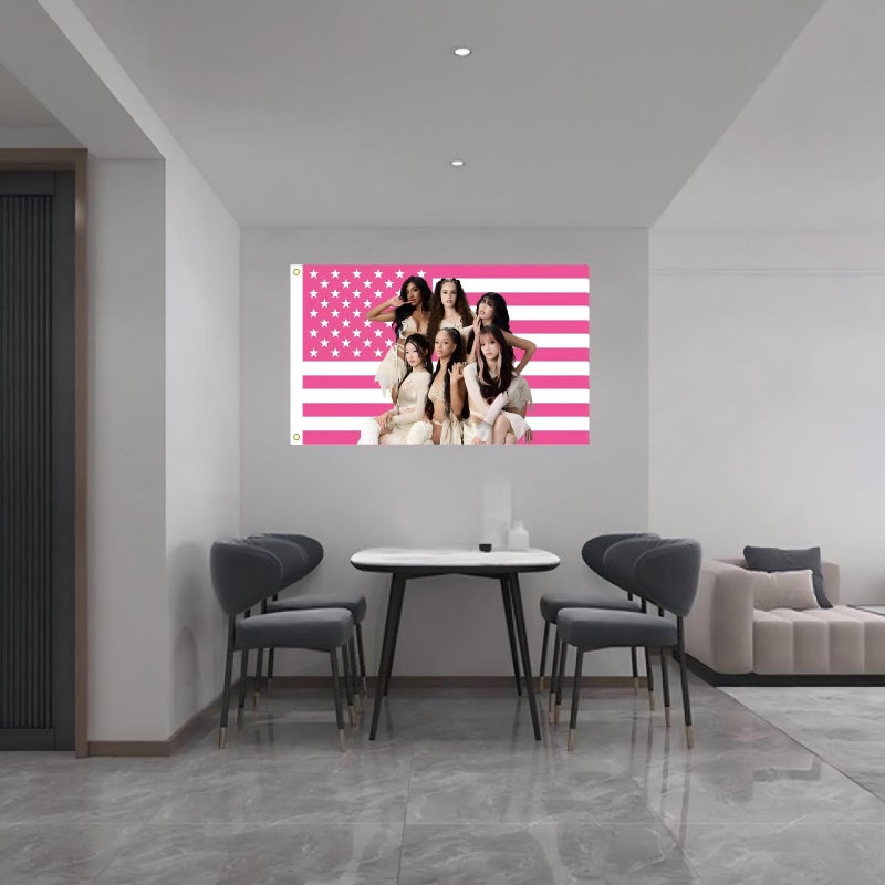 WENWELL Katseye Pink American Flag Tapestry, 3x5 FT Polyester Wall Hanging with Brass Grommets, Single-Side Print for Bedroom Studio Decor - Image 5