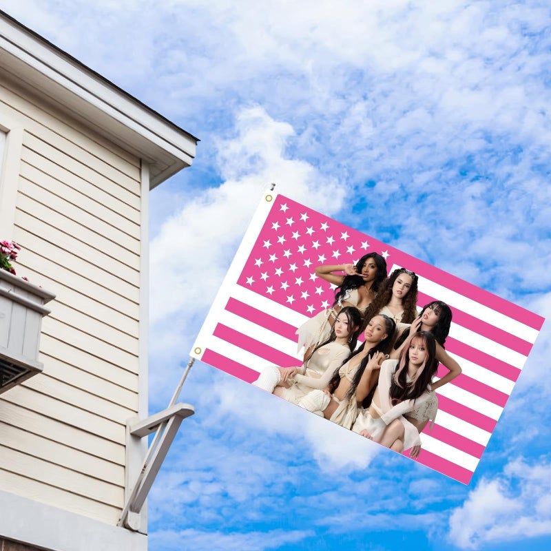 WENWELL Katseye Pink American Flag Tapestry, 3x5 FT Polyester Wall Hanging with Brass Grommets, Single-Side Print for Bedroom Studio Decor - Image 4